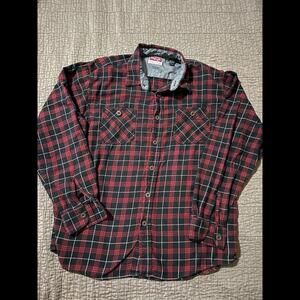 Wrangler premium quality, Shirt Men L  Red Plaid Pearl Snap Flannel Long Sleeve